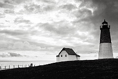 Point Judith Lighthouse After Storm -BW